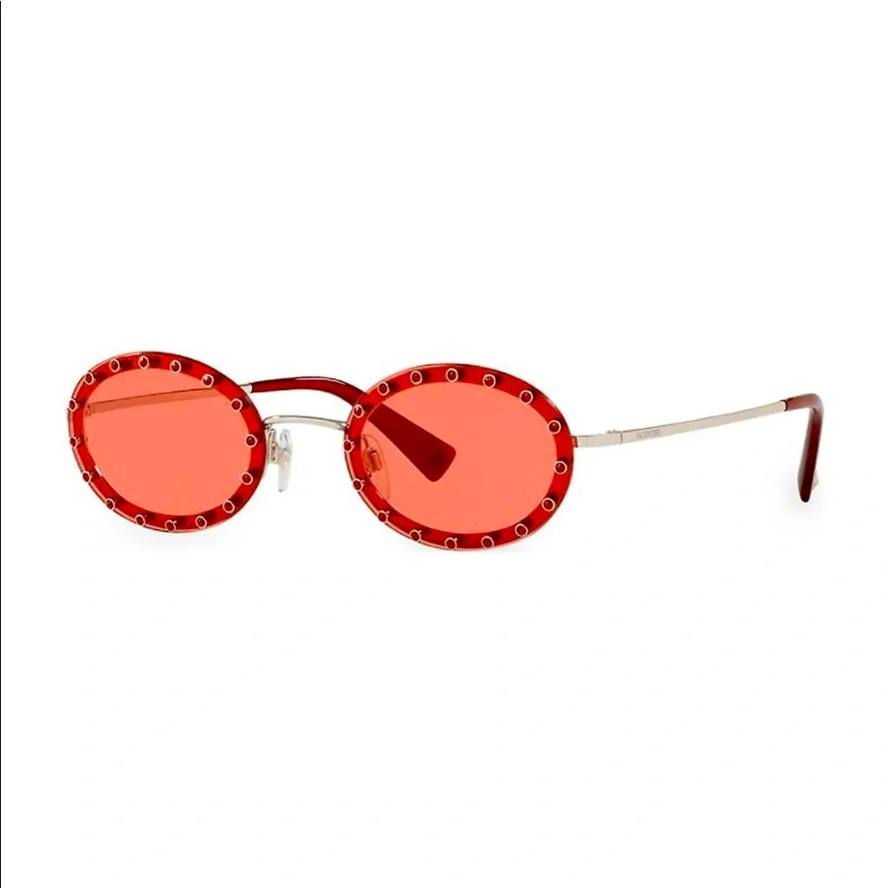 Valentino Red Oval Studded Sunglasses